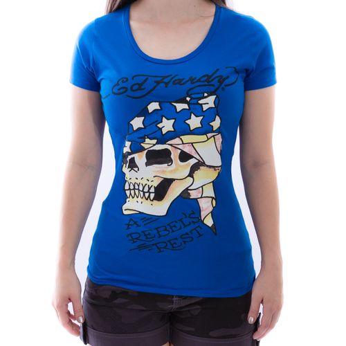 Baby Look Ed Hardy A Rebels Rest - Azul