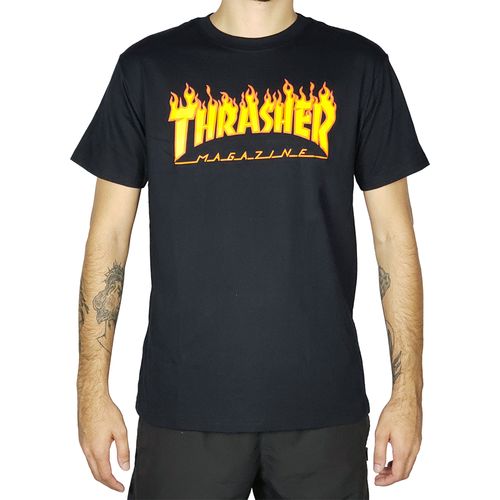 Camiseta Juvenil Thrasher Flame Logo - Preta