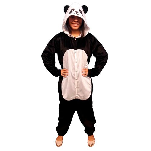 Pijama Kigurumi Fantasia Urso Panda Adulto - Branco/Preto