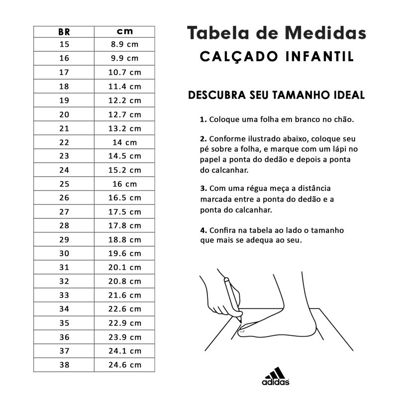 Tabela de store tamanho chuteira adidas