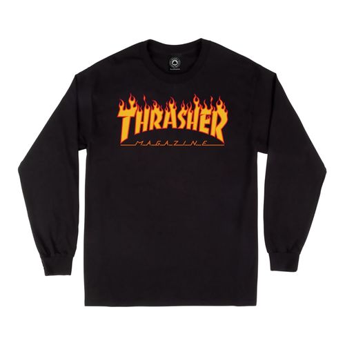 Camiseta Thrasher Flame Manga Longa - Preto