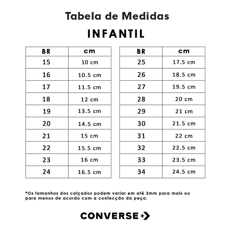 Tabela de 2024 medidas tenis